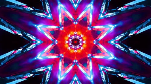 Abstract Blue and Red Glowing Crystal Kaleidoscope Motion