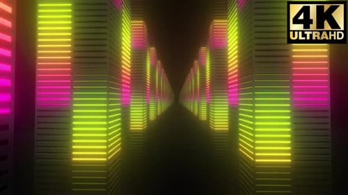 Neon Lights Tunnel with Animated Music Equalizer Bars