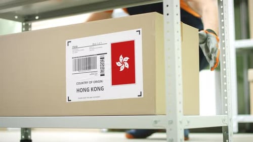 Box with Products From Hong Kong and Storage Employee