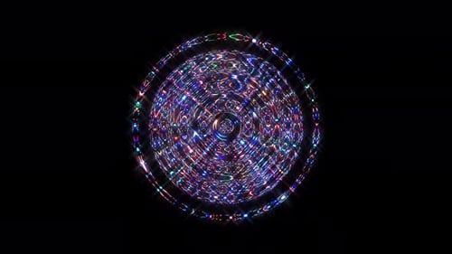 animated round shape of multicolor flashing lights, on a black background