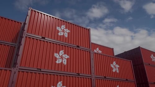 Hong Kong Flag Containers are Located at the Container Terminal