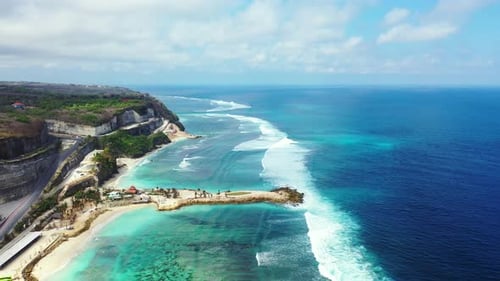 Luxury drone abstract view of a summer white paradise sand beach and aqua blue water background