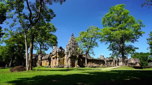 panning shot of Prasat Khao Phanom Rung Historical park in Buriram, Thailand
