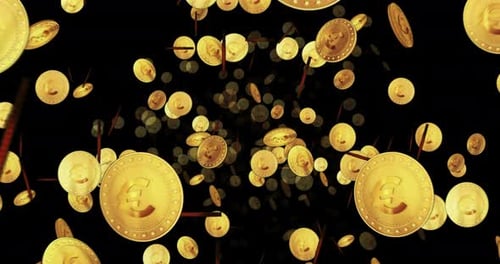 Falling Golden Euro Coins Loop Background Animation