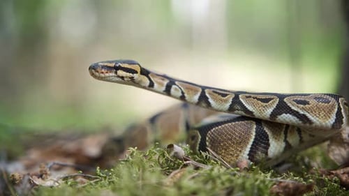 Eine große Boa Constrictor hebt langsam den Kopf hoch