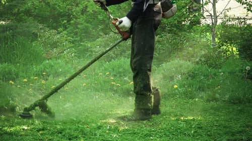 Man with Brushcutter in Park