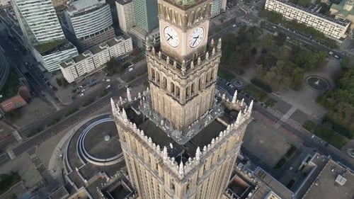 Aerial view of the Palace of Culture and Science and Warsaw downtown at Sunny day. Warsaw, Poland.