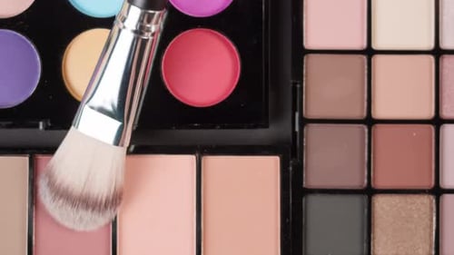 Makeup Palette and Brush Close Up