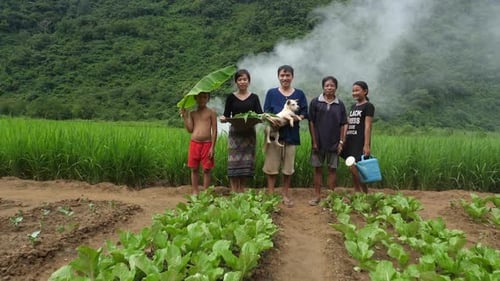 Asian Farmer Family