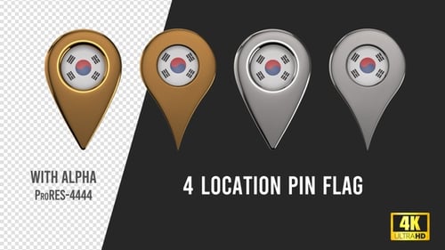 Animated South Korea Flag Location Pins Pack