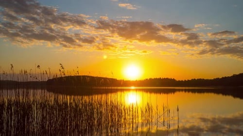 Summer lake sunset, time-lapse