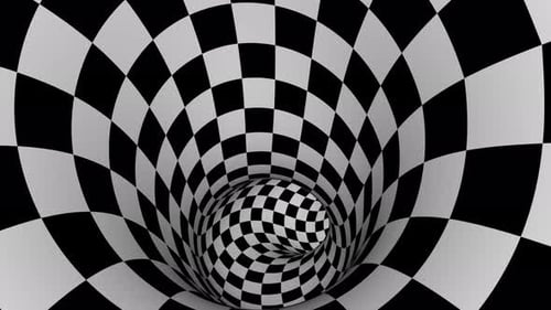 White Black Checkers Endless Tunnel 3d Style Seamless Looping