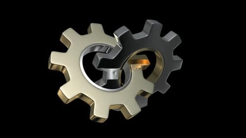 Rotating 3D Metallic Interlocking Gears Looping Animation
