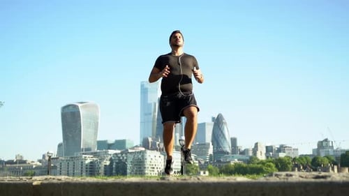 Slow motion shot of man jogging in place