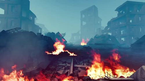 Burning And Ruined City