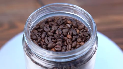 Coffee Beans in a Jar, Close Up View