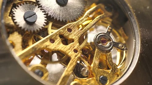 Internal Watch Gears Moving in Close Up View