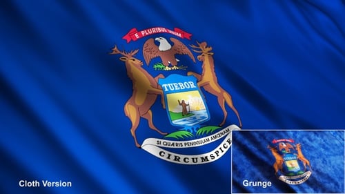 Michigan State Flag Waving Animation with Clean and Grunge Textures