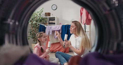 View From Inside the Washing Machine Drum Into the Laundry Room