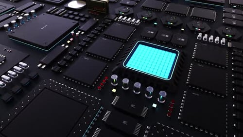 componentes do poder de computação em um chip. animação futurista. tecnologia de computador de próxima geração