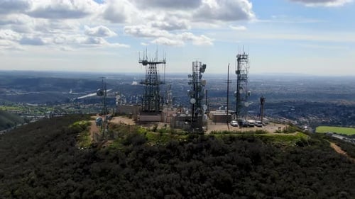 Aerial View of Telecommunication Antennas on the Top of Mountain