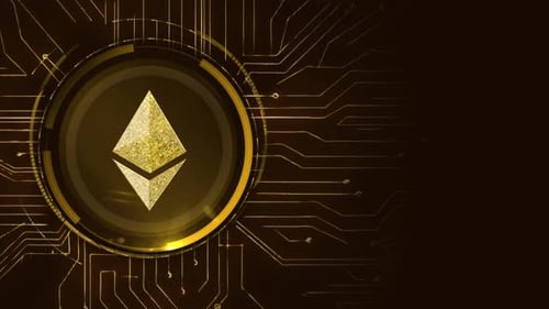 Futuristic Ethereum Crypto Logo on Digital Circuit Board Background