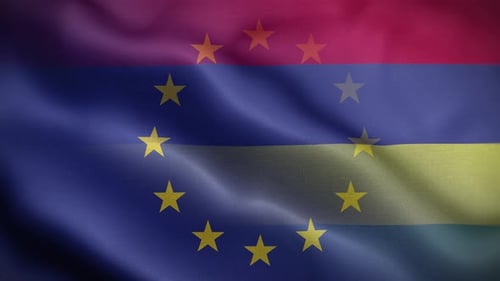 European Union and Armenian Flags Waving in Unity Animation