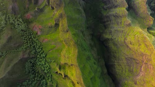 Top View Over Peculiar Mountainous Relief with Sharp-edged Ridges and Deep Gorge