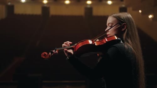 Violinist Playing Violin in Elegant Concert Hall