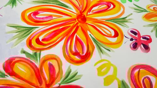 Bright Watercolor Flower and Butterfly Painting