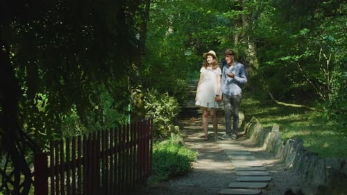 Couple walking in a park