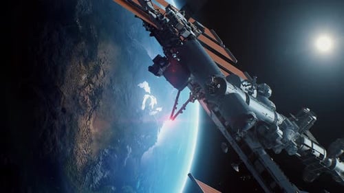 Modern Satellite Flying Over Earth