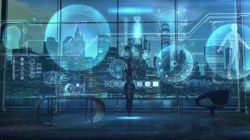 Futuristic Digital Human Hologram UI Data Interface