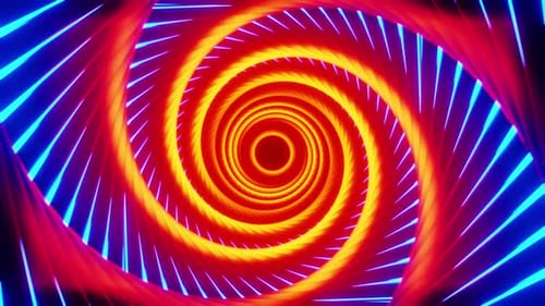 Tunnel in the form of an orange vortex with blue stripes. Looped animation
