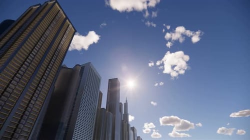 3d render of abstract bright city with skyscrapers. Simple forms of buildings