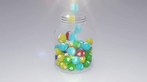 Animated Jar Filling with Game Balls and Vitamin Bottle Label Reveal