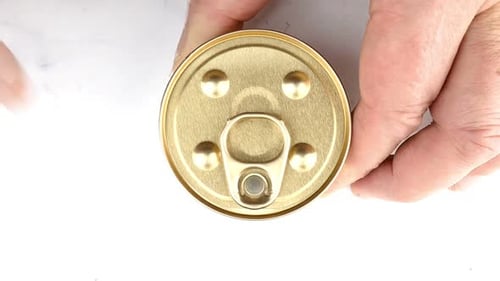 Hands Opening Pull-Top Lid on Can of Cat Food