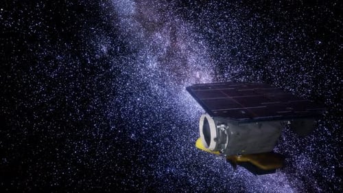 Orbiting Satellite in Space with Milky Way Background