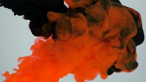 Abstract Black and Orange Ink Swirls in Water
