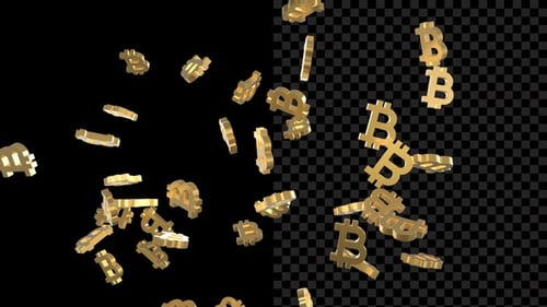 Flying Crypto Currency Symbols Bitcoin
