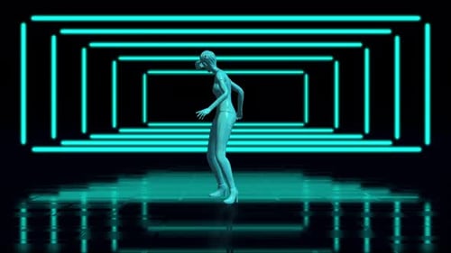 Futuristic Virtual Reality Avatar in Neon Digital Tunnel Animation