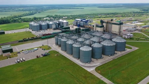 Aerial View of Modern Grain Silo Complex