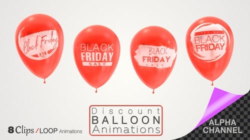 Eight Animated Red Sale Balloons Pack for Black Friday