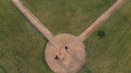 High angle view of baseball players during a match