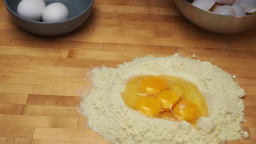 Pasta Ingredients on Wood Surface Ready for Cooking