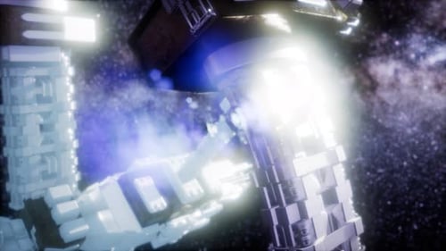 Futuristic Space Station Rotating in Cosmic Galaxy