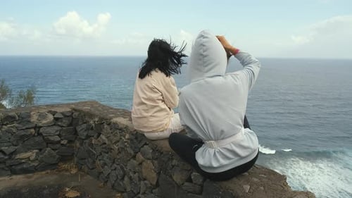 Two Woman Sits on the Observation Deck on the Canarian Island of La Gomera
