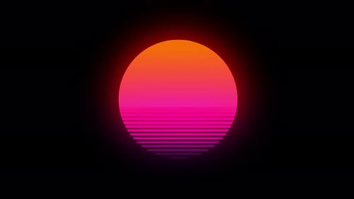 Retro 80s Synthwave Sun with Glowing Horizon