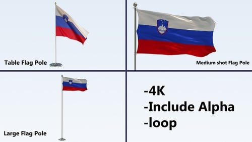 Animated Slovenian Flag Waving on Pole Collection with Alpha Channel