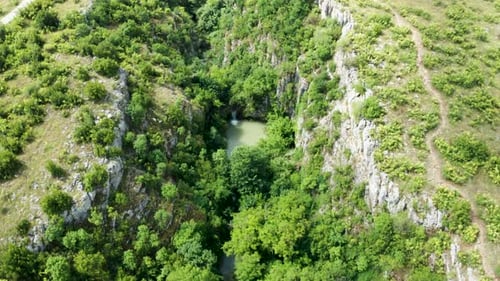 Aerial Top Down Shot of Canyon with Waterfalls